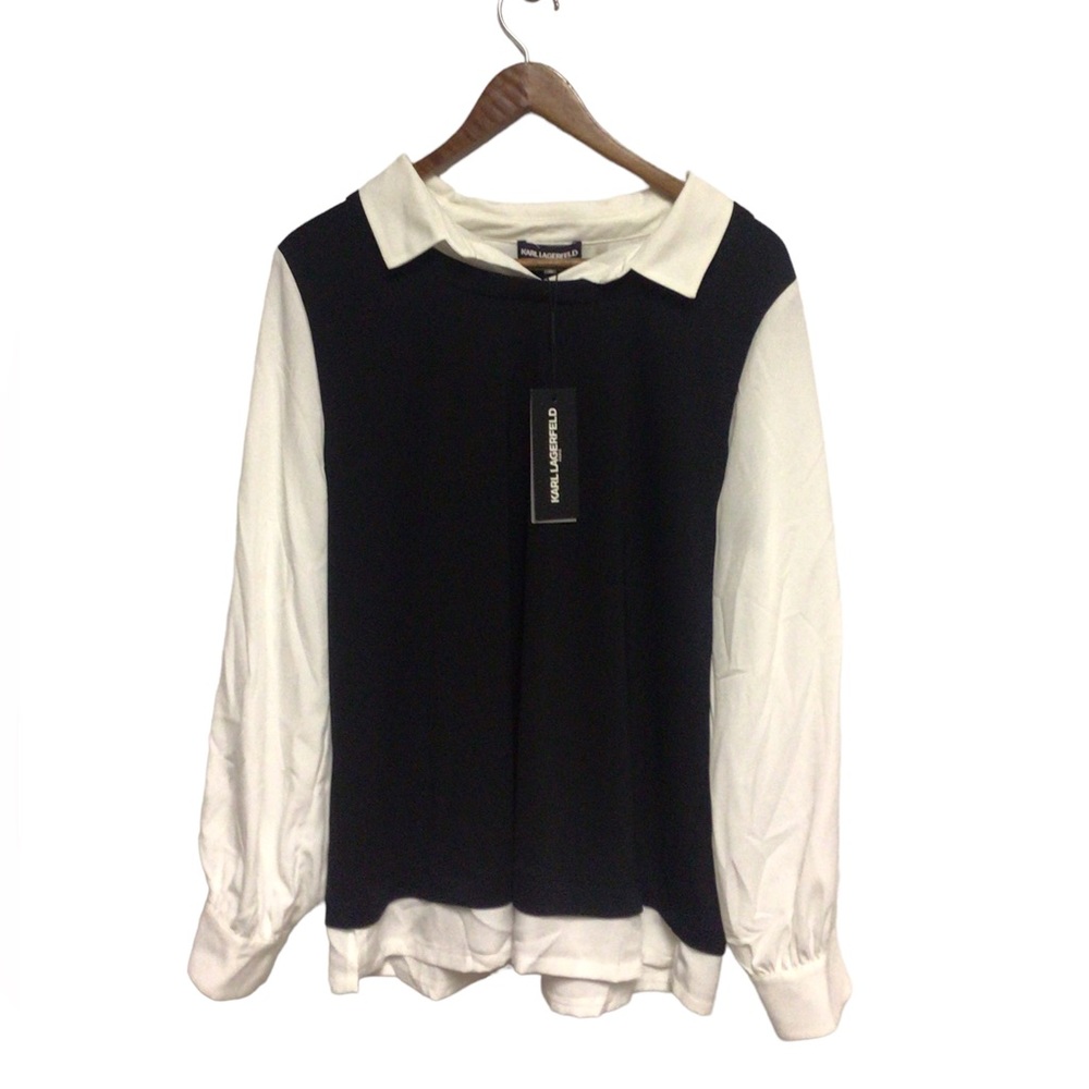 KARL LAGERFELD PARIS Women Black Button Sweater Shirt Size XL